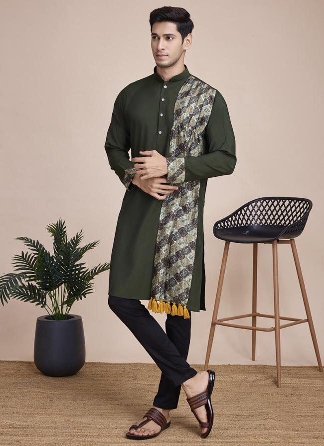 Silk Green Festival Wear Sequins Work Readymade Kurta With Dupatta